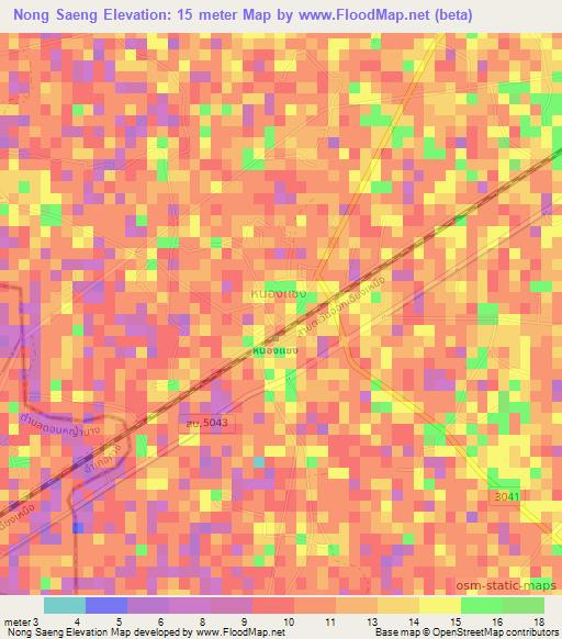 Nong Saeng,Thailand Elevation Map