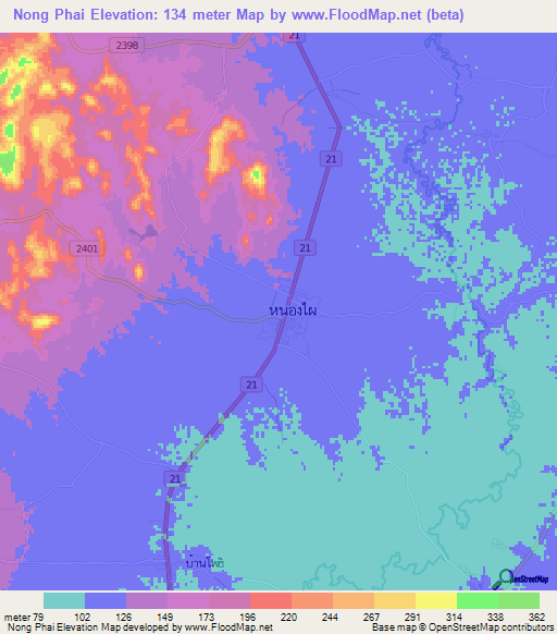 Nong Phai,Thailand Elevation Map