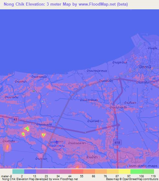 Nong Chik,Thailand Elevation Map