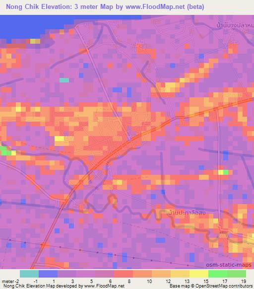 Nong Chik,Thailand Elevation Map