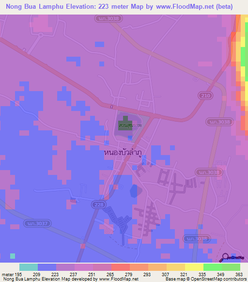 Nong Bua Lamphu,Thailand Elevation Map