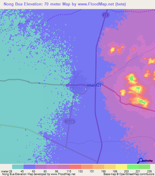 Nong Bua,Thailand Elevation Map