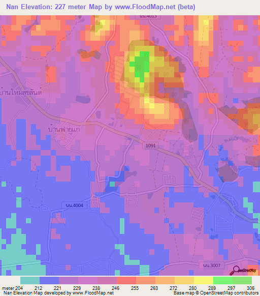 Nan,Thailand Elevation Map