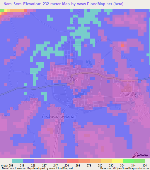 Nam Som,Thailand Elevation Map