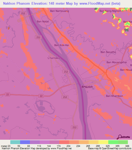 Nakhon Phanom,Thailand Elevation Map