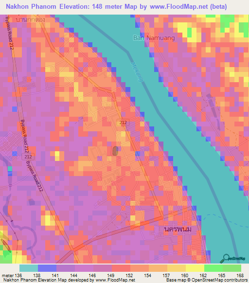 Nakhon Phanom,Thailand Elevation Map