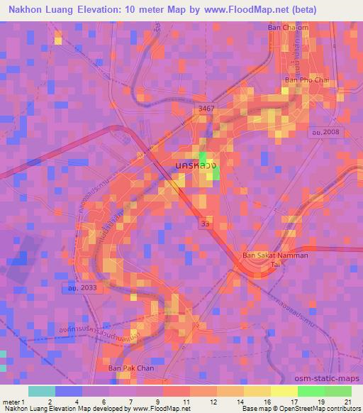 Nakhon Luang,Thailand Elevation Map