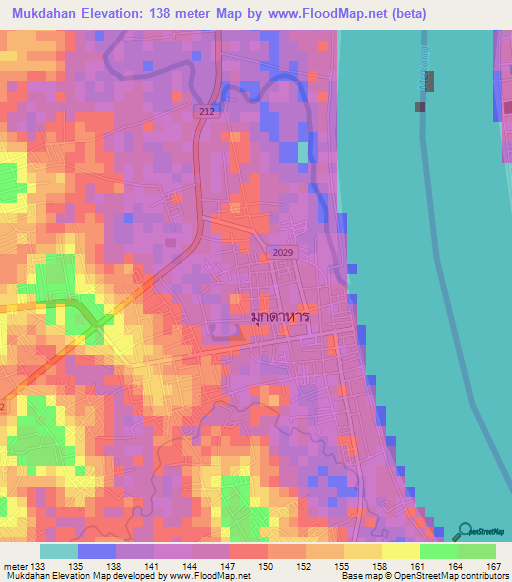 Mukdahan,Thailand Elevation Map