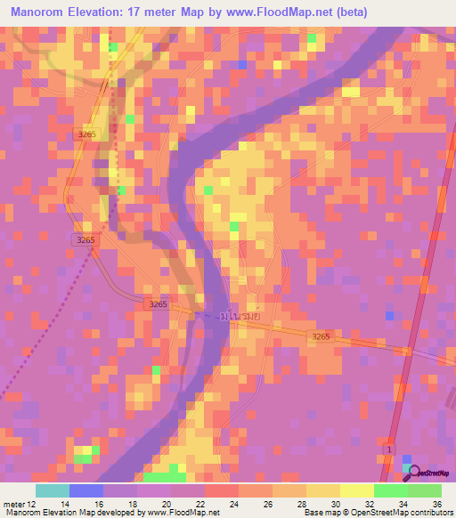 Manorom,Thailand Elevation Map