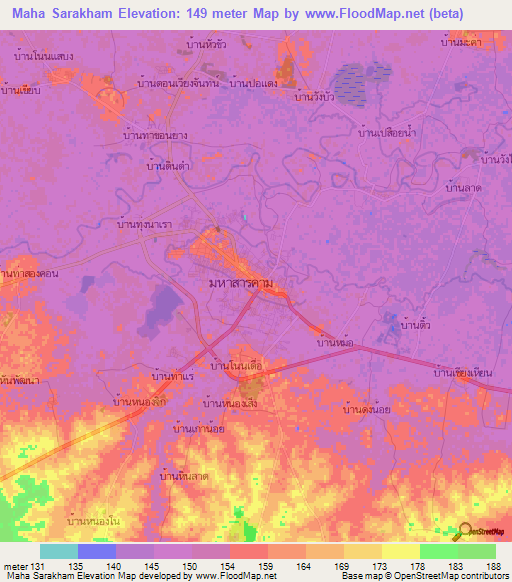 Maha Sarakham,Thailand Elevation Map