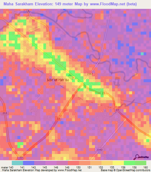 Maha Sarakham,Thailand Elevation Map