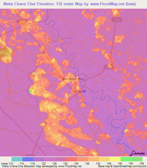 Maha Chana Chai,Thailand Elevation Map