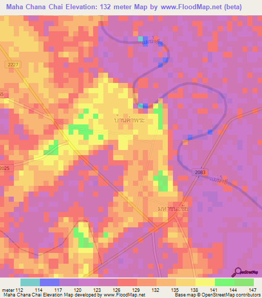 Maha Chana Chai,Thailand Elevation Map
