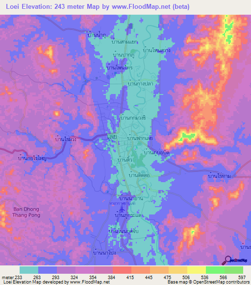 Loei,Thailand Elevation Map