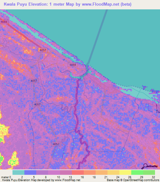 Kwala Puyu,Thailand Elevation Map