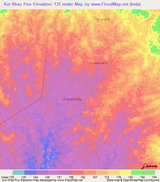 Kut Khao Pun,Thailand Elevation Map