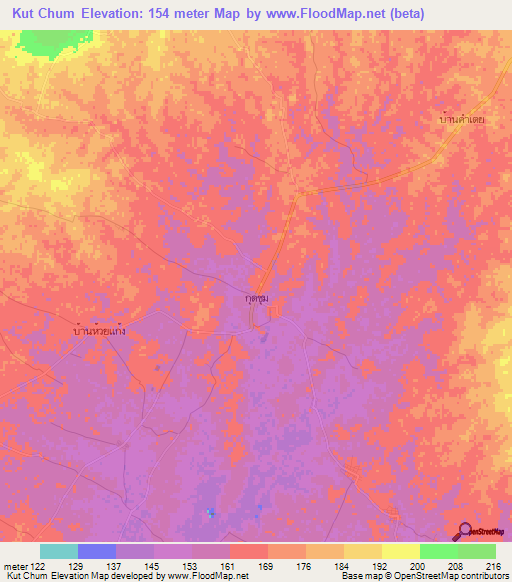 Kut Chum,Thailand Elevation Map