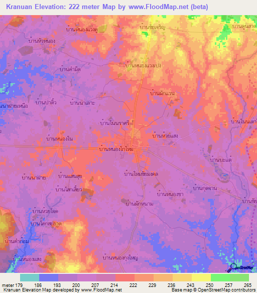 Kranuan,Thailand Elevation Map