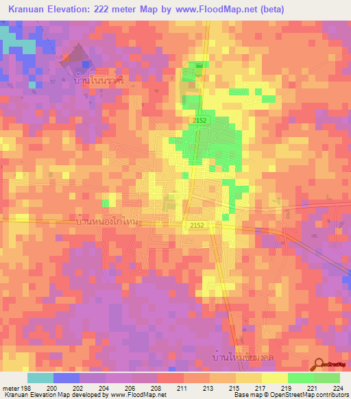 Kranuan,Thailand Elevation Map