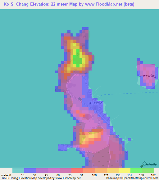 Ko Si Chang,Thailand Elevation Map