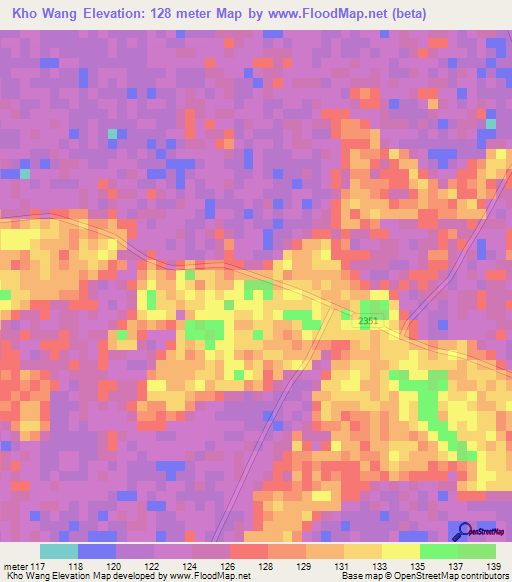 Kho Wang,Thailand Elevation Map