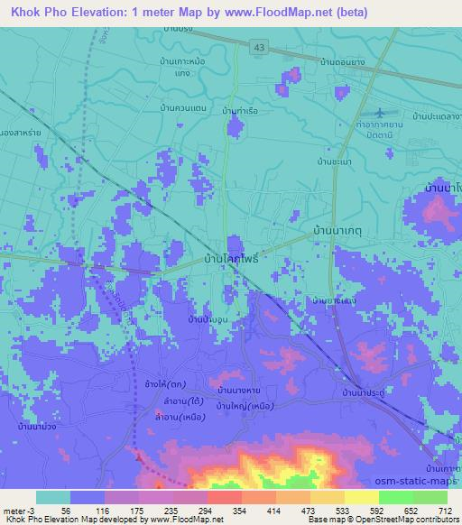 Khok Pho,Thailand Elevation Map