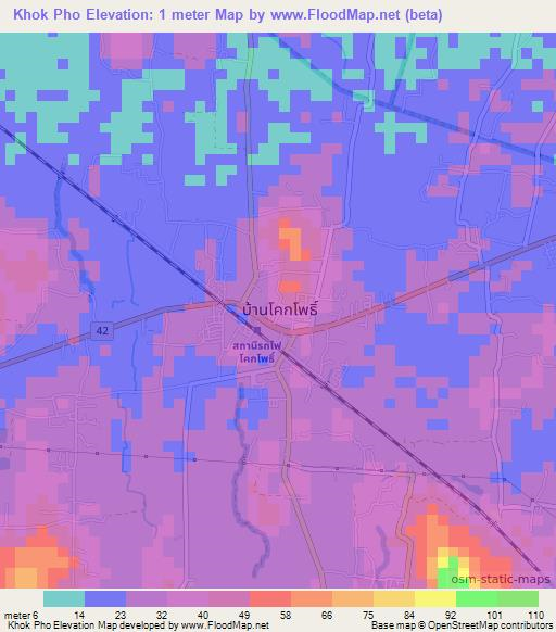 Khok Pho,Thailand Elevation Map