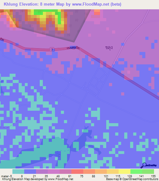 Khlung,Thailand Elevation Map