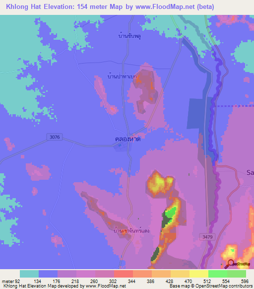 Khlong Hat,Thailand Elevation Map