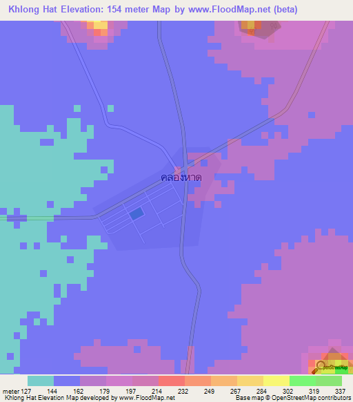 Khlong Hat,Thailand Elevation Map