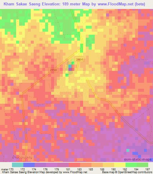 Kham Sakae Saeng,Thailand Elevation Map