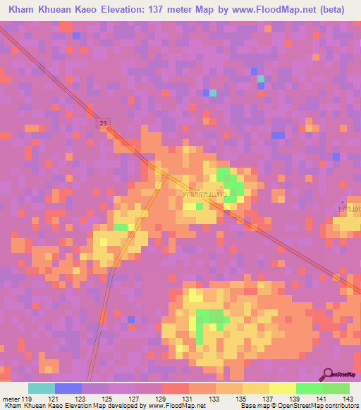 Kham Khuean Kaeo,Thailand Elevation Map
