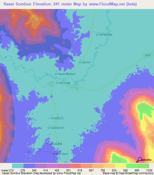 Kaset Sombun,Thailand Elevation Map