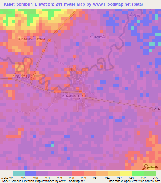Kaset Sombun,Thailand Elevation Map