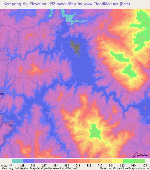 Kampong Yo,Thailand Elevation Map