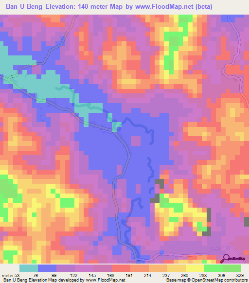 Ban U Beng,Thailand Elevation Map