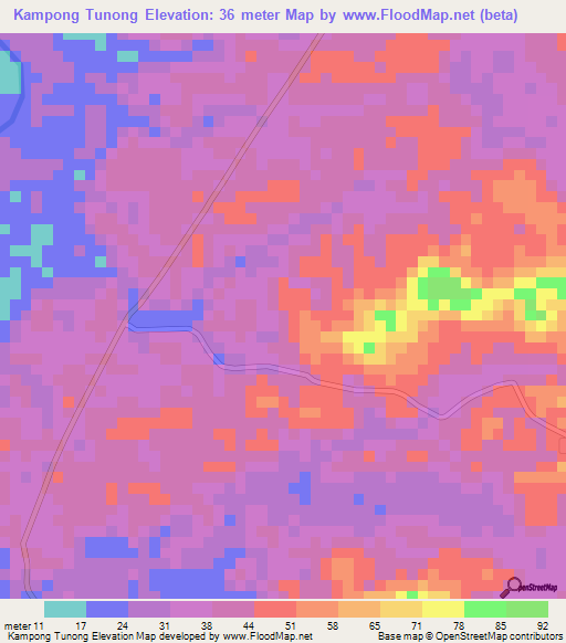 Kampong Tunong,Thailand Elevation Map