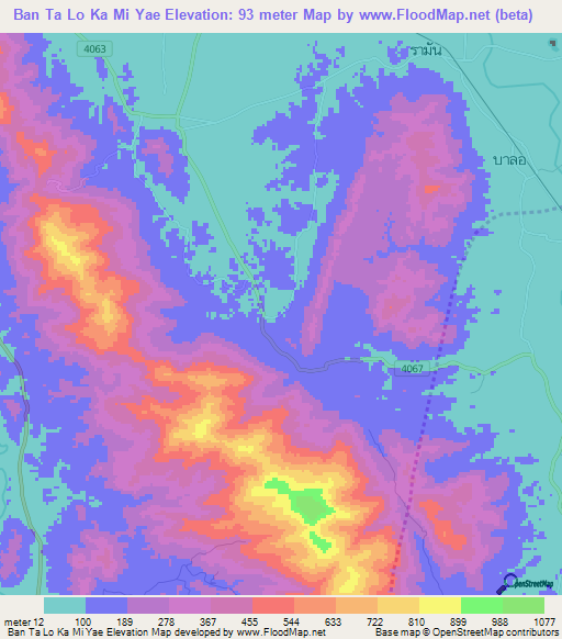 Ban Ta Lo Ka Mi Yae,Thailand Elevation Map