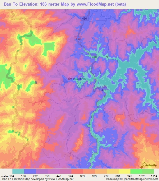 Ban To,Thailand Elevation Map