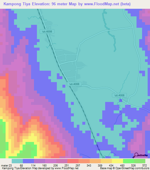 Kampong Tiya,Thailand Elevation Map