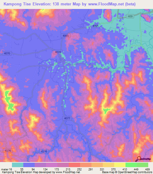 Kampong Tise,Thailand Elevation Map