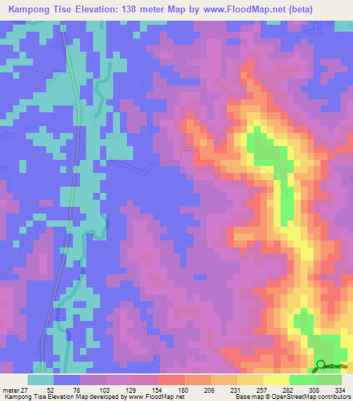Kampong Tise,Thailand Elevation Map