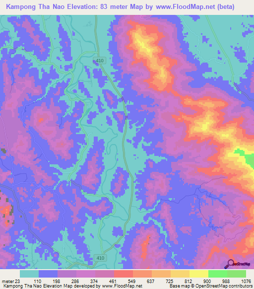Kampong Tha Nao,Thailand Elevation Map
