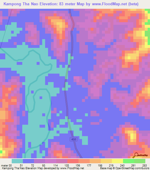 Kampong Tha Nao,Thailand Elevation Map