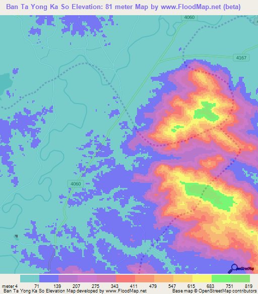 Ban Ta Yong Ka So,Thailand Elevation Map