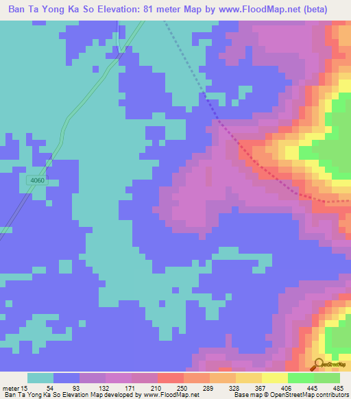 Ban Ta Yong Ka So,Thailand Elevation Map