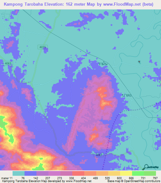 Kampong Tarobaha,Thailand Elevation Map