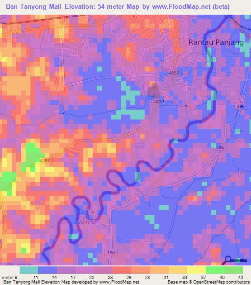 Ban Tanyong Mali,Thailand Elevation Map