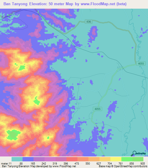 Ban Tanyong,Thailand Elevation Map
