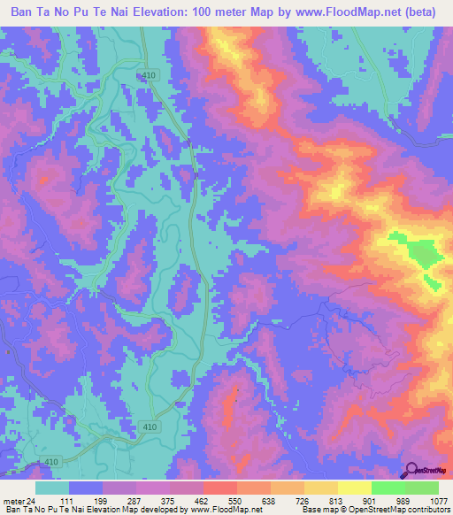 Ban Ta No Pu Te Nai,Thailand Elevation Map